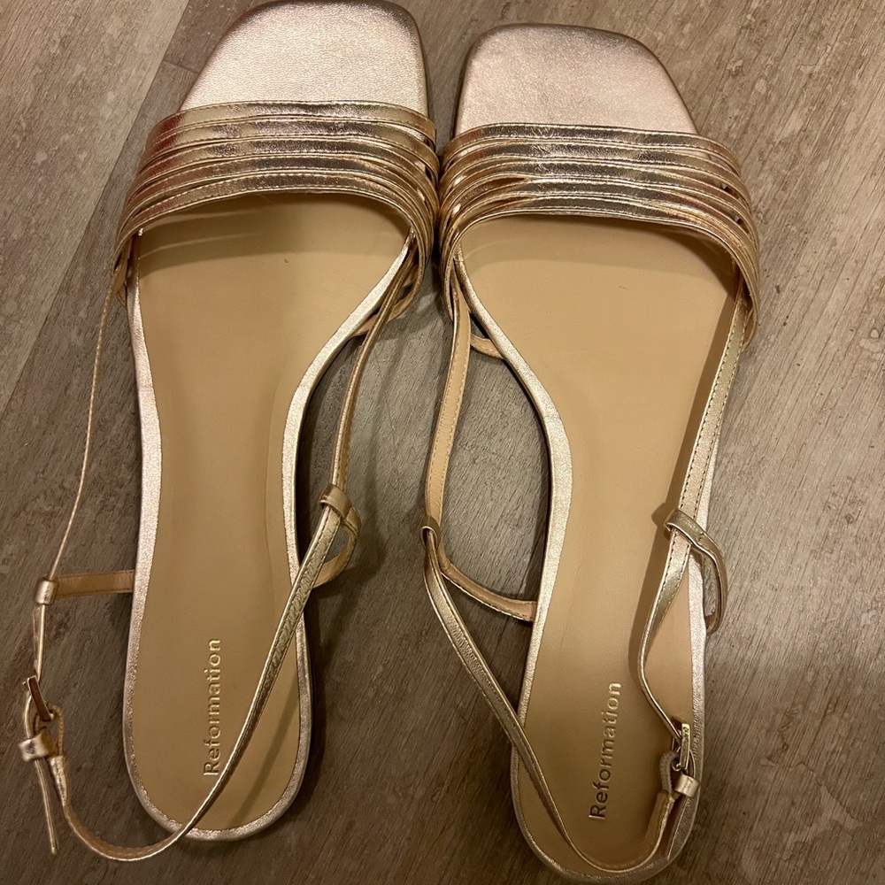 Reformation gold slimg-back sandals Eleonora